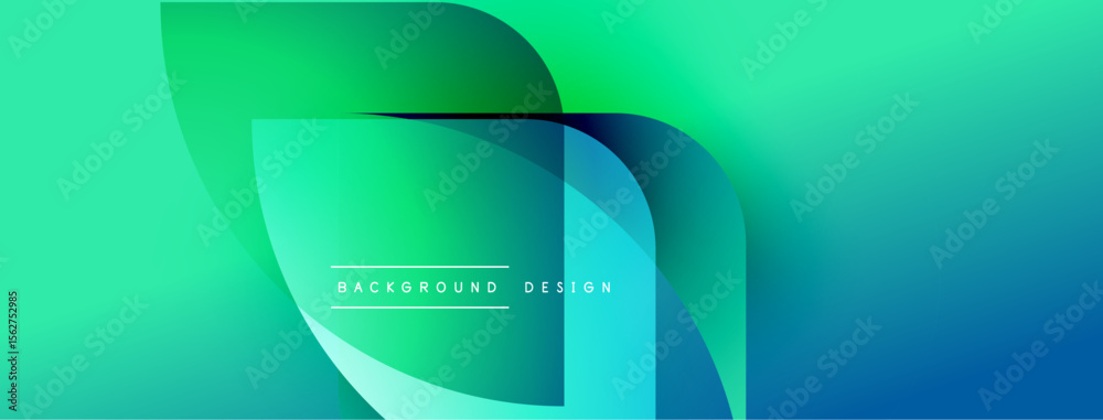 Poster Abstract gradient shapes overlap creating dynamic visual effect. Teal, turquoise, blue hues dominate composition. Modern design element.