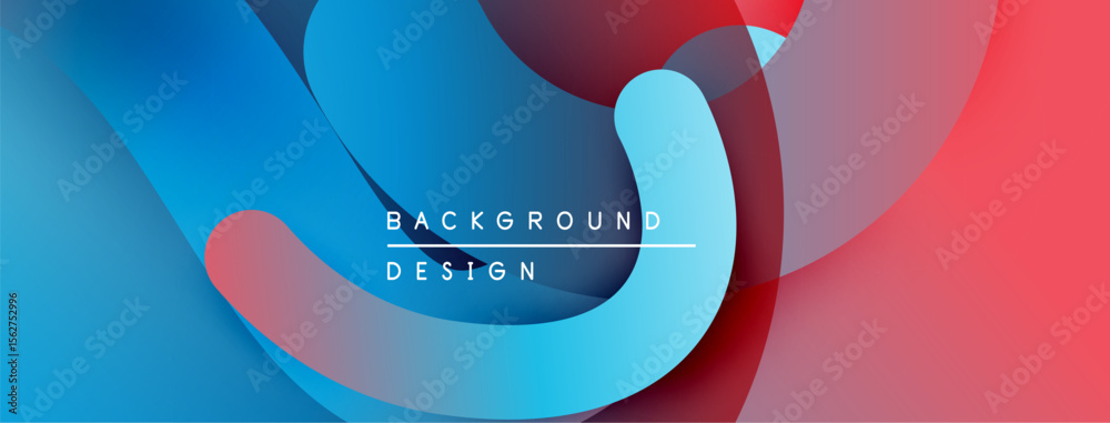 Poster Abstract flowing shapes, vibrant blues, reds create dynamic background. Modern design elements suggest fluidity, depth.