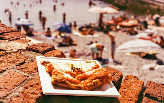 UGC film of a focaccia in the Boccadasse neighborhood of Genoa.