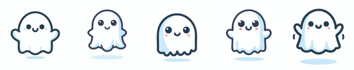 Kawaii Ghost Collection – Cute Cartoon Halloween Spirits for Kids and Stickers