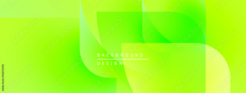 Poster Bright green abstract background. Overlapping shapes create dynamic visual effect. Modern design elements present smooth gradients.