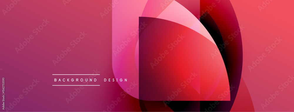 Poster abstract geometric shapes overlap, creating vibrant magenta, red gradients. modern design element fo