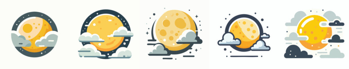 Golden Moon and Cloud Set – Dramatic Full Moon Night Vector Illustration
