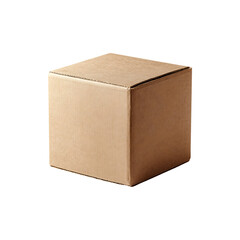 Fototapeta premium Simple brown cardboard cube box with closed lid isolated on transparent background for shipping and packaging concepts
