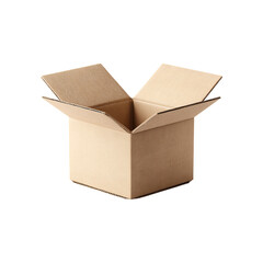 An open empty cardboard box with flaps unfolded showing the corrugated texture isolated on transparent background
