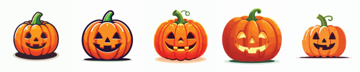 Cute Halloween Pumpkin Faces Set – Cartoon Jack-o’-Lantern Vector Illustration Pack