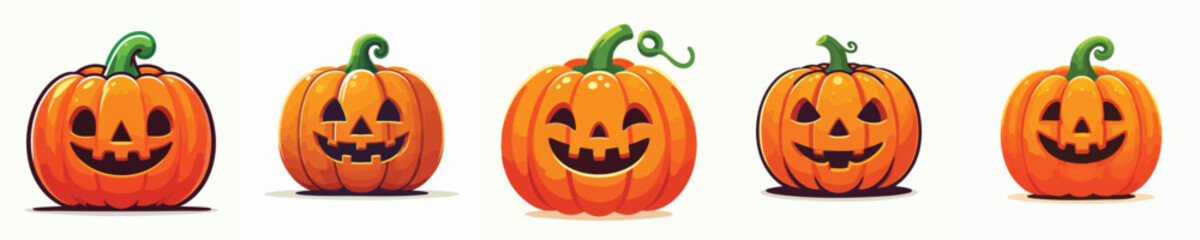 Funny Halloween Pumpkins Set – Cute Jack-o’-Lantern Cartoon Vector Collection