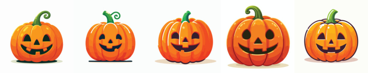 Happy Halloween Pumpkin Faces Vector Set – Cute Jack-o’-Lantern Cartoon Pack