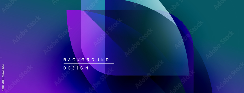 Poster Abstract gradients overlap, creating dynamic visual effect. Blue, purple hues dominate composition. Text reads background design.