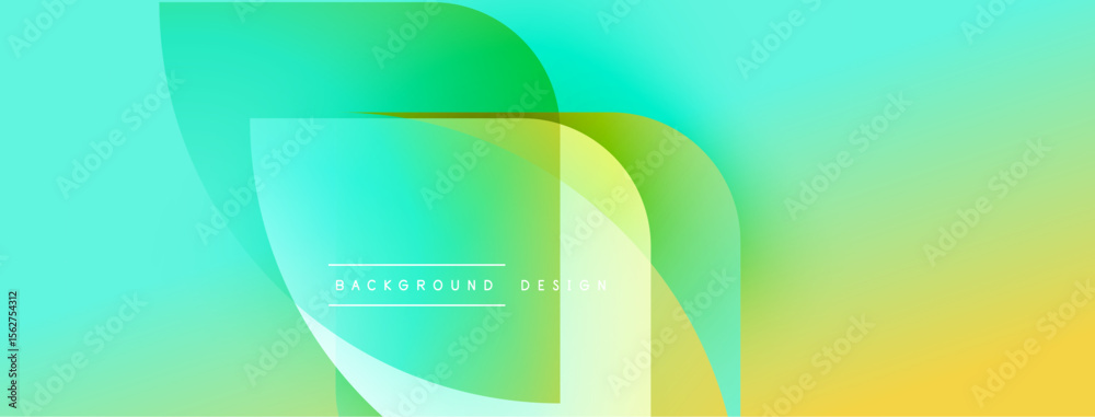 Poster Abstract fluid shapes blend turquoise, green, yellow hues. Modern design features text background design within central form. Gradient colors create dynamic visual effect.
