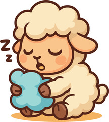 Cute Sleeping Sheep Hugging Pillow Illustration