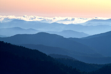 Predawn colors ridgelines Blue Ridge Mountains North Carolina