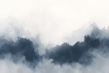 Abstract Blue Watercolor Mountain Landscape on White Background