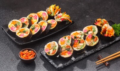 Kimbap or also known as gimbap is a typical Korean rice roll