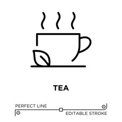 The line icon vector illustrates tea. The line icon is isolated on a transparent background and can be edited as needed