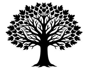 Elm tree vector silhouette illustration isolated on white background
