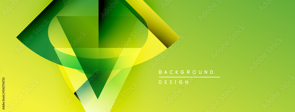 Poster Abstract geometric design. Green, yellow gradients create dynamic shapes. Modern background suitable for digital projects.