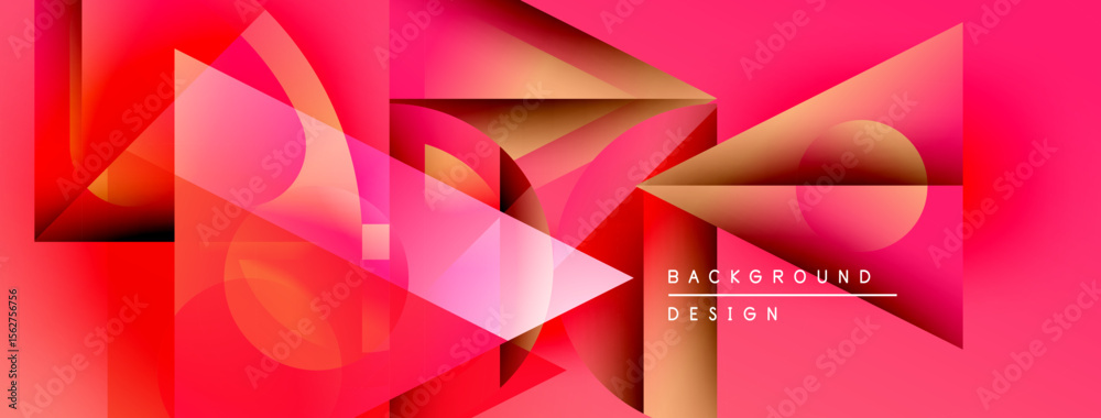 Poster Abstract geometric shapes, vibrant pinks, reds, browns. Modern design with gradient effects, dynamic composition. Background elements suggest depth, texture.