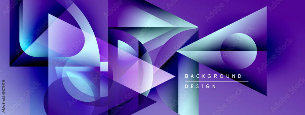 Poster abstract geometric shapes, vibrant purple hues, dynamic composition. modern design elements create v