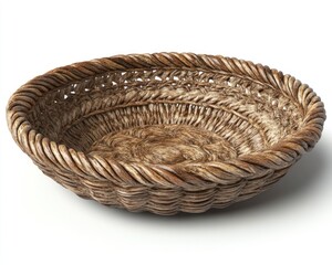 Woven wicker basket showcasing intricate design and natural texture on display
