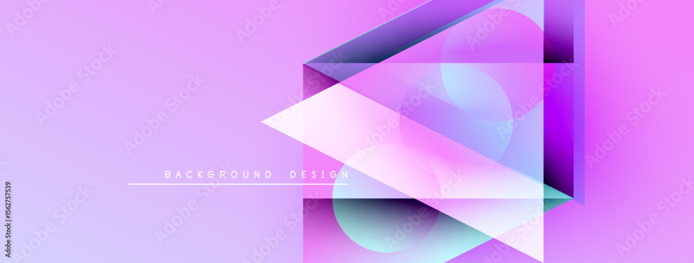 Poster abstract geometric shapes overlap, creating vibrant purple, pink hues. modern design features smooth