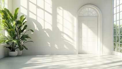 Obraz premium Sunlit white room with tropical plants