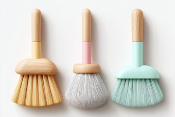 Three colorful cleaning brushes displayed on a white background.