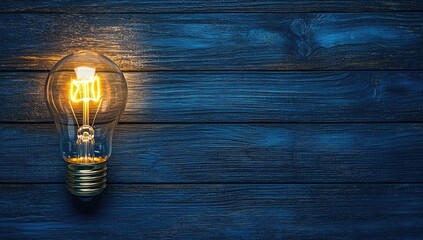 Warm incandescent bulb on dark wood planks