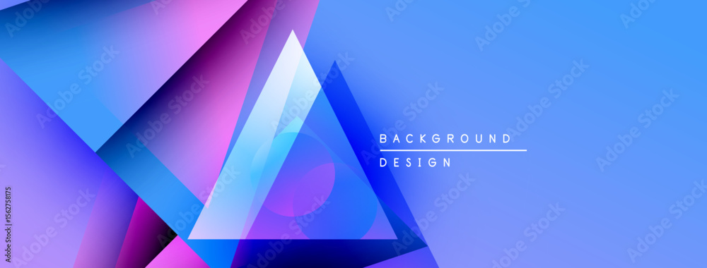Poster abstract geometric shapes overlap, creating vibrant blue, purple gradients. modern design suggests t