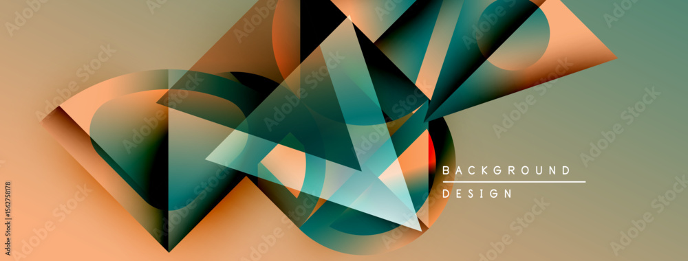 Poster Abstract geometric shapes overlap, creating dynamic visual effect. Colors blendteal, orange, brownforming modern background design.