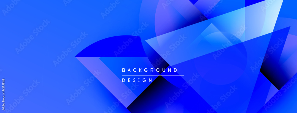 Poster Abstract blue design features overlapping geometric shapes. Gradient colors create depth, modern aesthetic. Minimal text present.