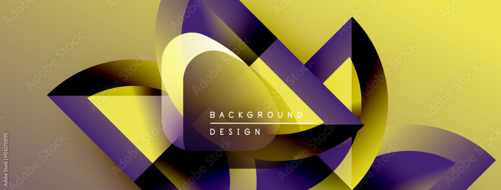 Poster abstract geometric design. gold, purple hues blend. modern background texture creates dynamic visual