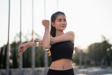 Active healthy asian woman exercising athletes in fitness clothes
sunrise sports girl front of...