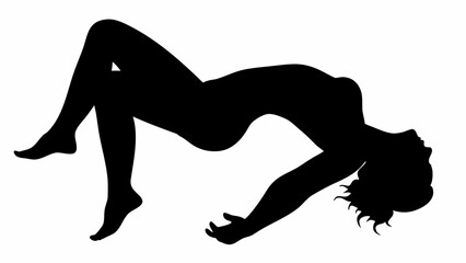 Silhouette of a woman lying back with her head tilted back and arms extended in a relaxed position