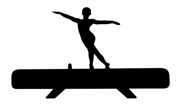Silhouette of a gymnast performing a balance routine on a pommel horse with arms extended for balance