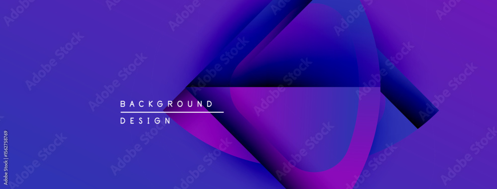 Poster Abstract design features vibrant purple, blue gradients. Overlapping shapes create dynamic visual effect. Modern background element.