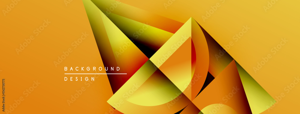 Poster Abstract geometric shapes overlap, creating dynamic visual effect. Warm yellow, orange hues dominate composition. Modern design element.