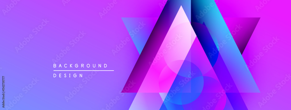 Poster abstract geometric shapes overlap, creating vibrant purple, blue gradients. modern design element fo