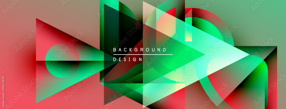 Poster Abstract geometric shapes overlap, creating vibrant color gradients. Modern design features dynamic composition, smooth transitions.