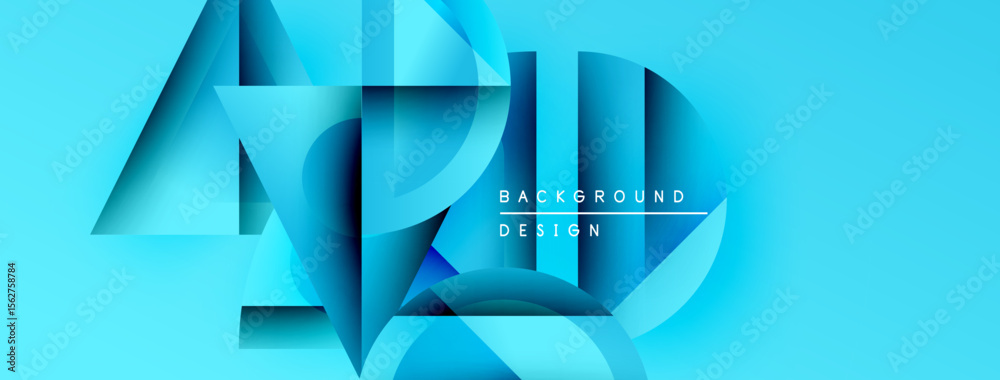 Poster Abstract blue design features layered shapes, creating dynamic visual effect. Text reads background design. Modern, clean aesthetic.