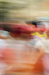 portrait shot of gathering of people at lgbt pride march at bogot&aacute; colombia taken at slow shutter speed