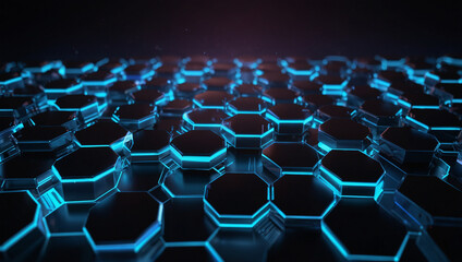 Obraz premium Futuristic Hexagonal Technology Grid with Blue Neon Glow Abstract Cyber Network Background.