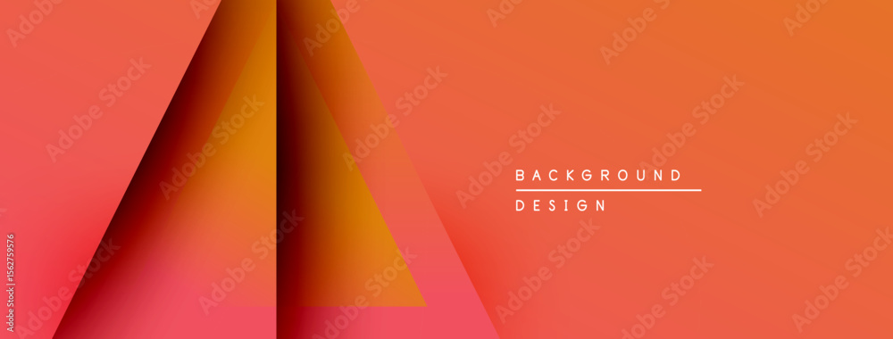 Poster Abstract geometric design. Orange, red gradients create layered triangle shapes. Minimalist style, modern background texture.