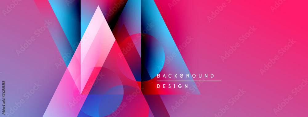 Poster Abstract geometric shapes blend vibrant pinks, blues, purples. Modern design creates dynamic visual impact. Background text reads background design.