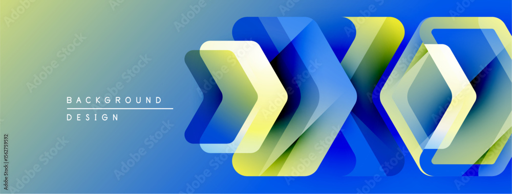 Poster Abstract geometric shapes overlap, creating vibrant blue, yellow gradient. Modern design element for backgrounds, presentations.