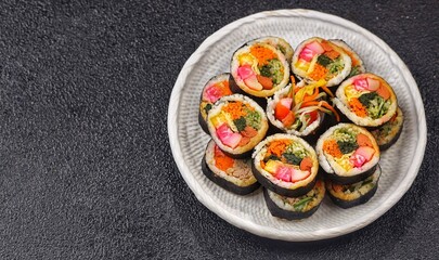 Kimbap or also known as gimbap is a typical Korean rice roll