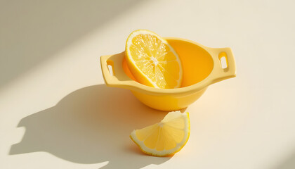 Bright orange slices in a yellow bowl. Represents healthy food, fresh fruit, or vibrant ingredients. Zesty and appealing.