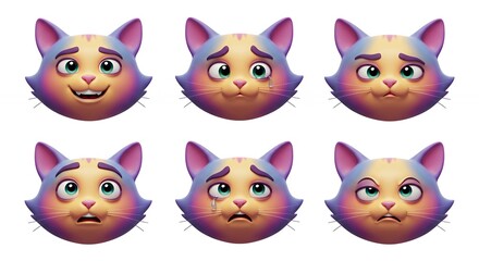 Fototapeta premium Cartoon cat faces with various emotions