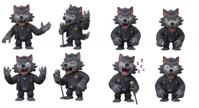 Cartoon wolf character illustrations