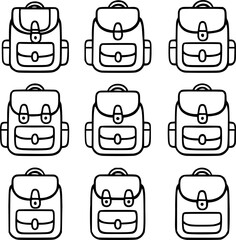 Backpack outline icons showcasing diverse design variations, perfect for back to school theme use.
